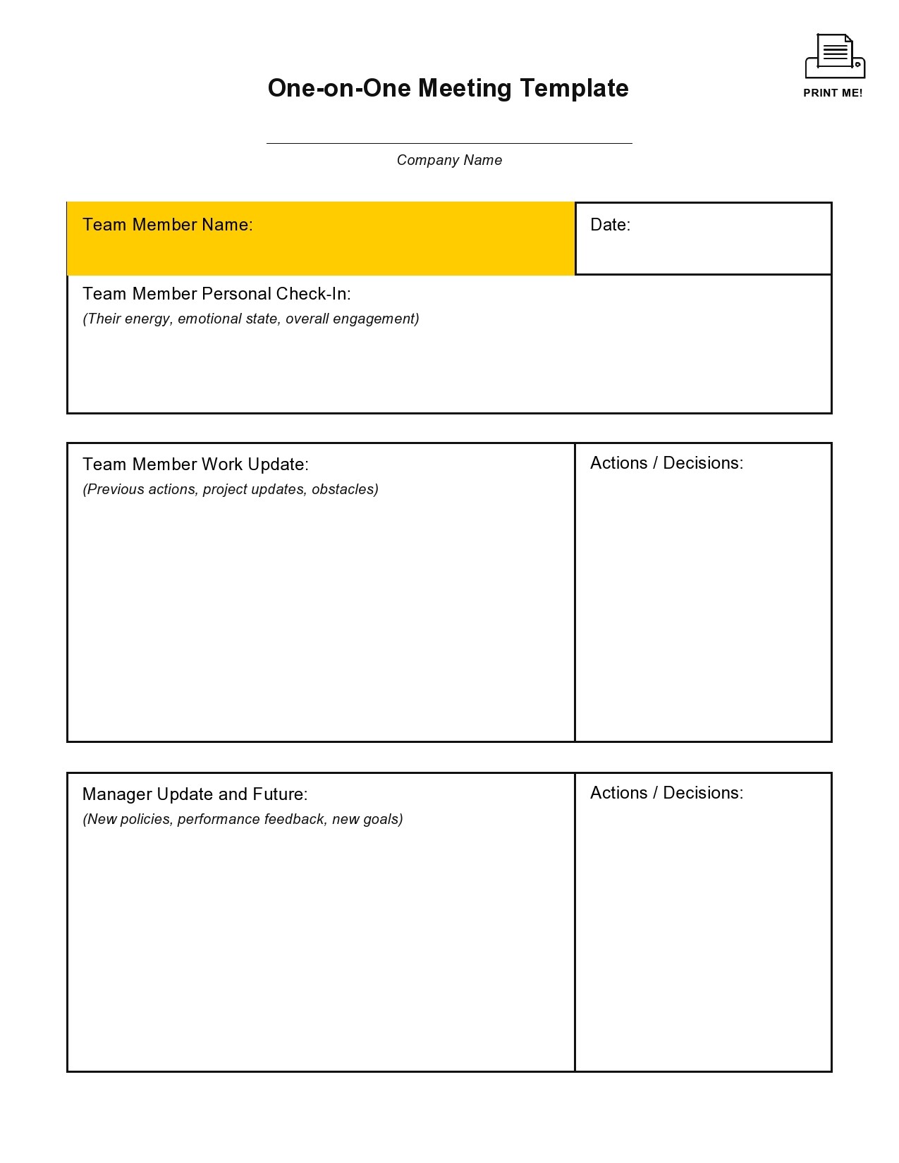 Free one to one meeting template 08