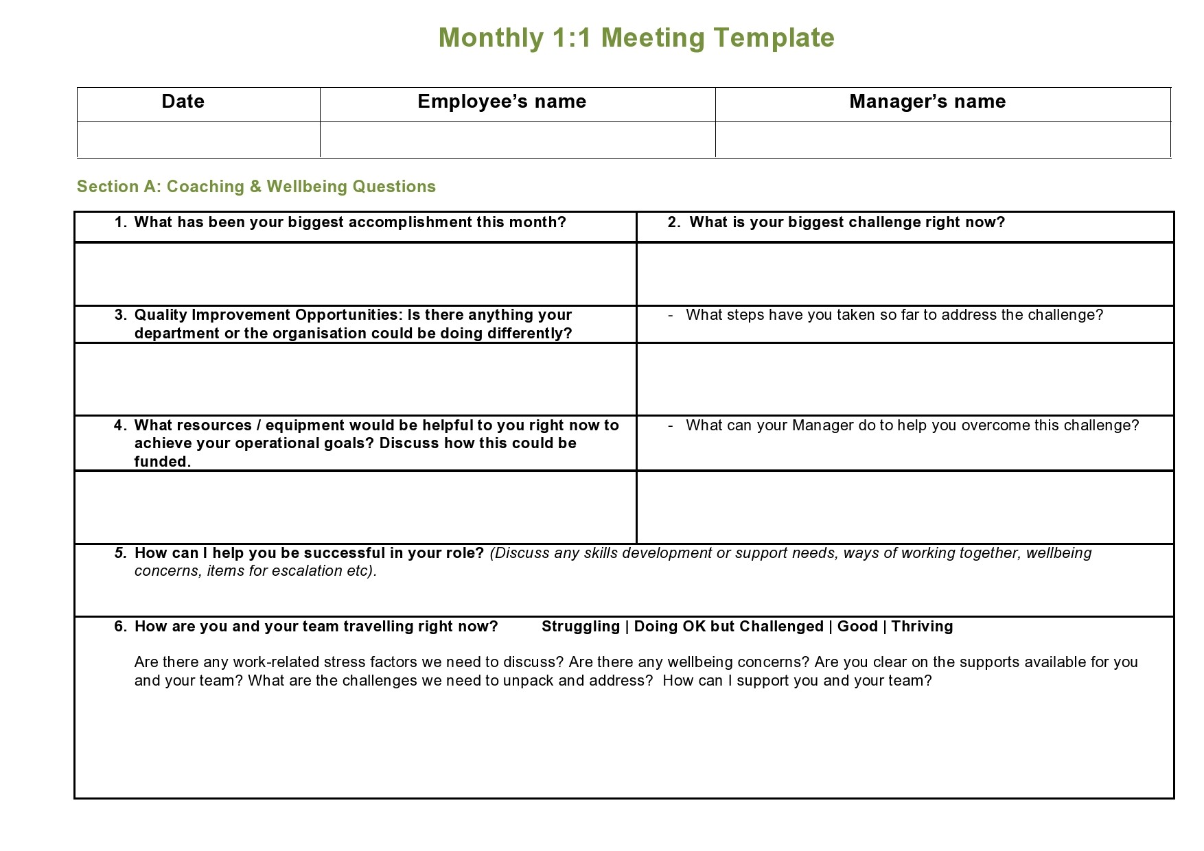 Free one to one meeting template 22