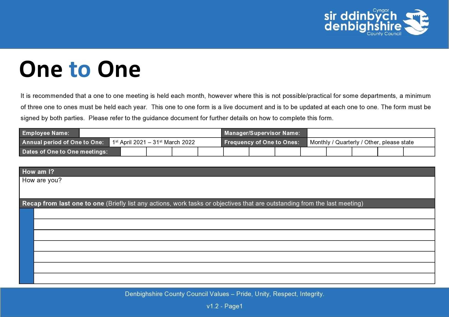 Free one to one meeting template 31