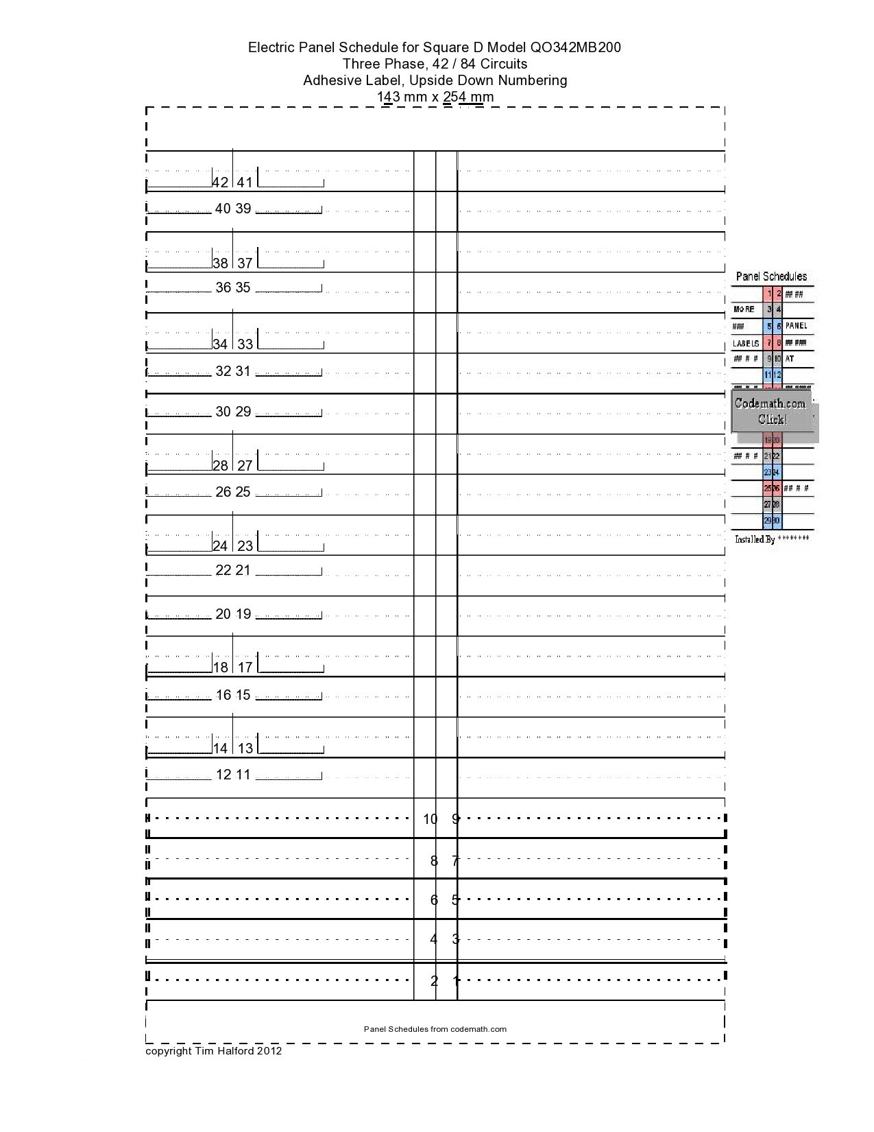 Eaton 42 Circuit Panel Schedule Template