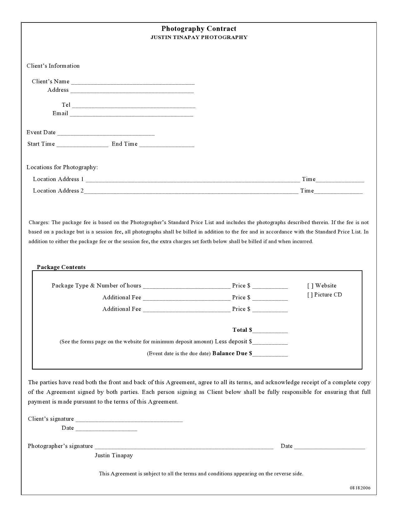 Free photography contract template 03