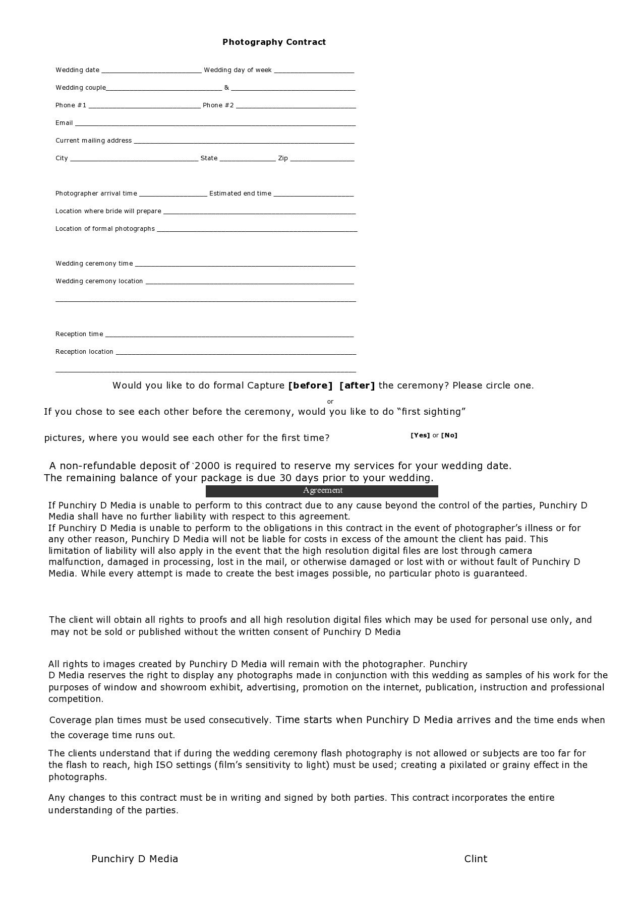 Free photography contract template 11