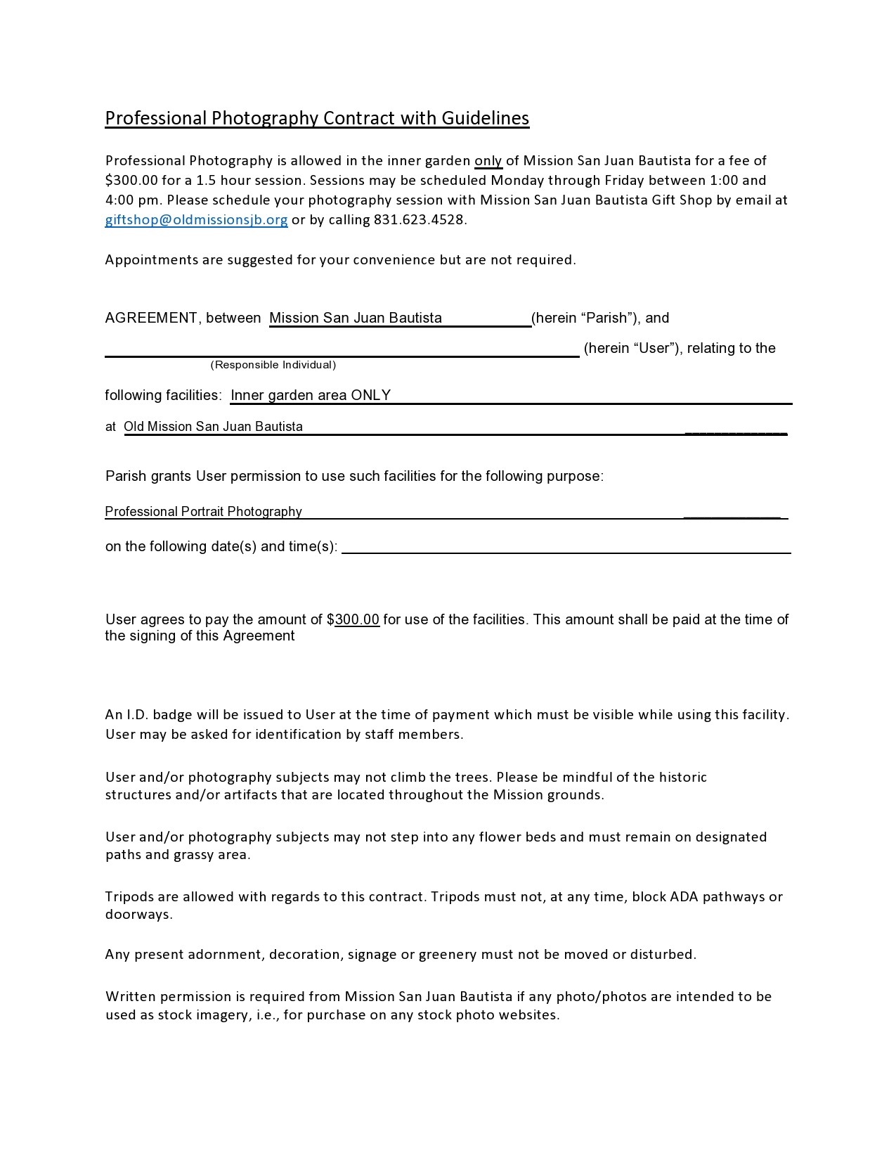 Free photography contract template 14