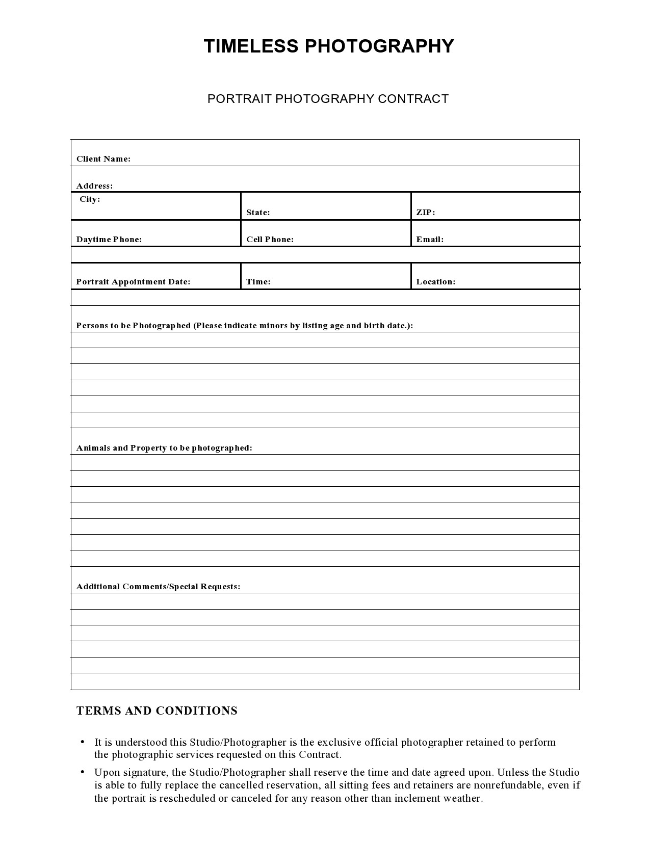 Free photography contract template 15