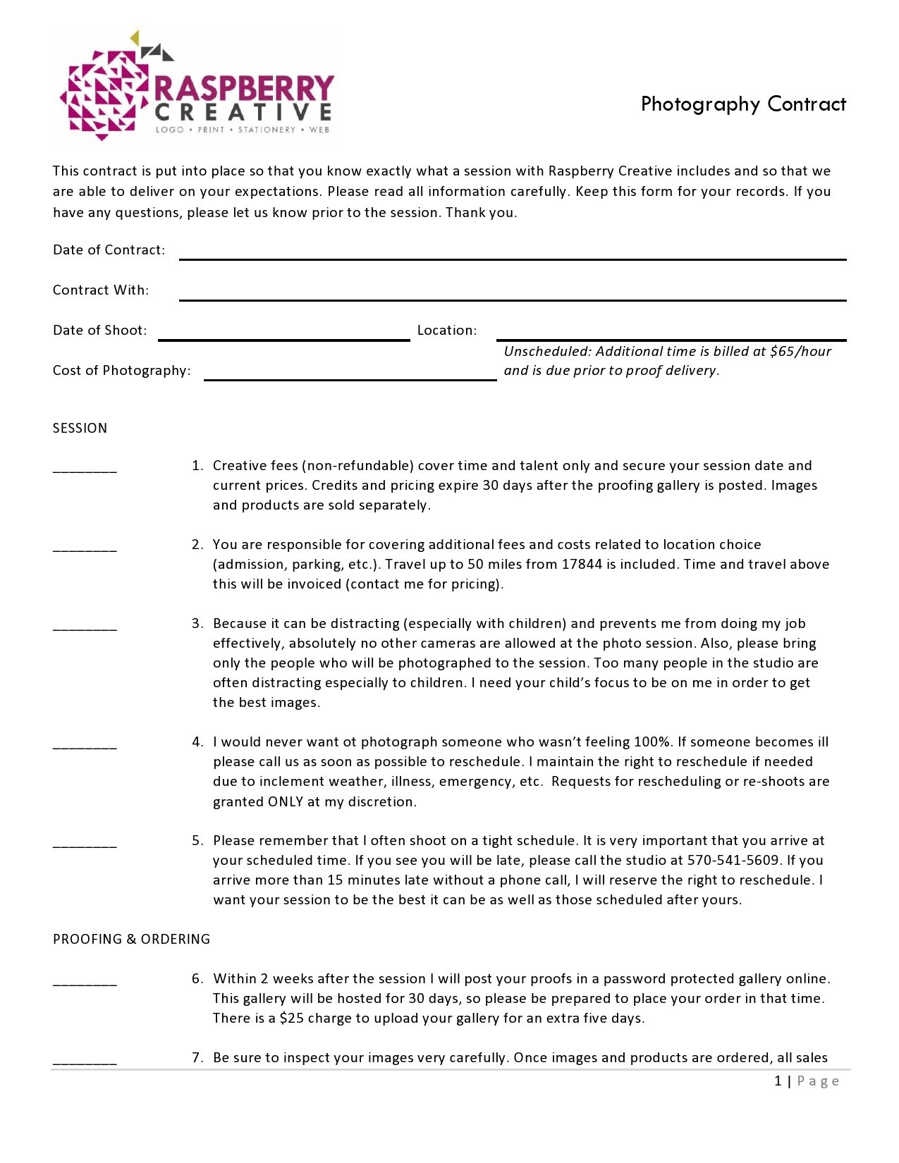 Free photography contract template 20