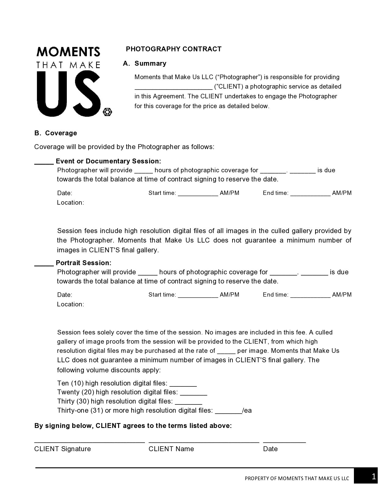 Free photography contract template 21