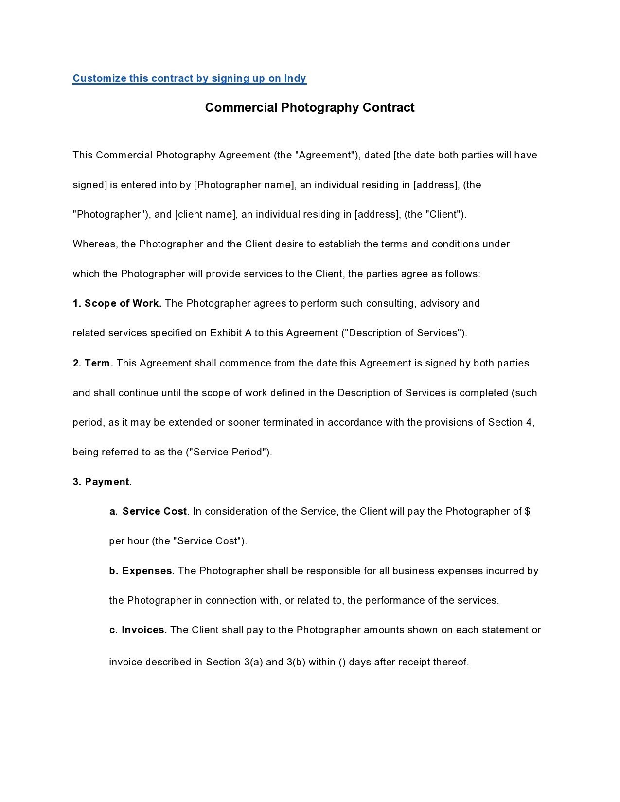 Free photography contract template 28