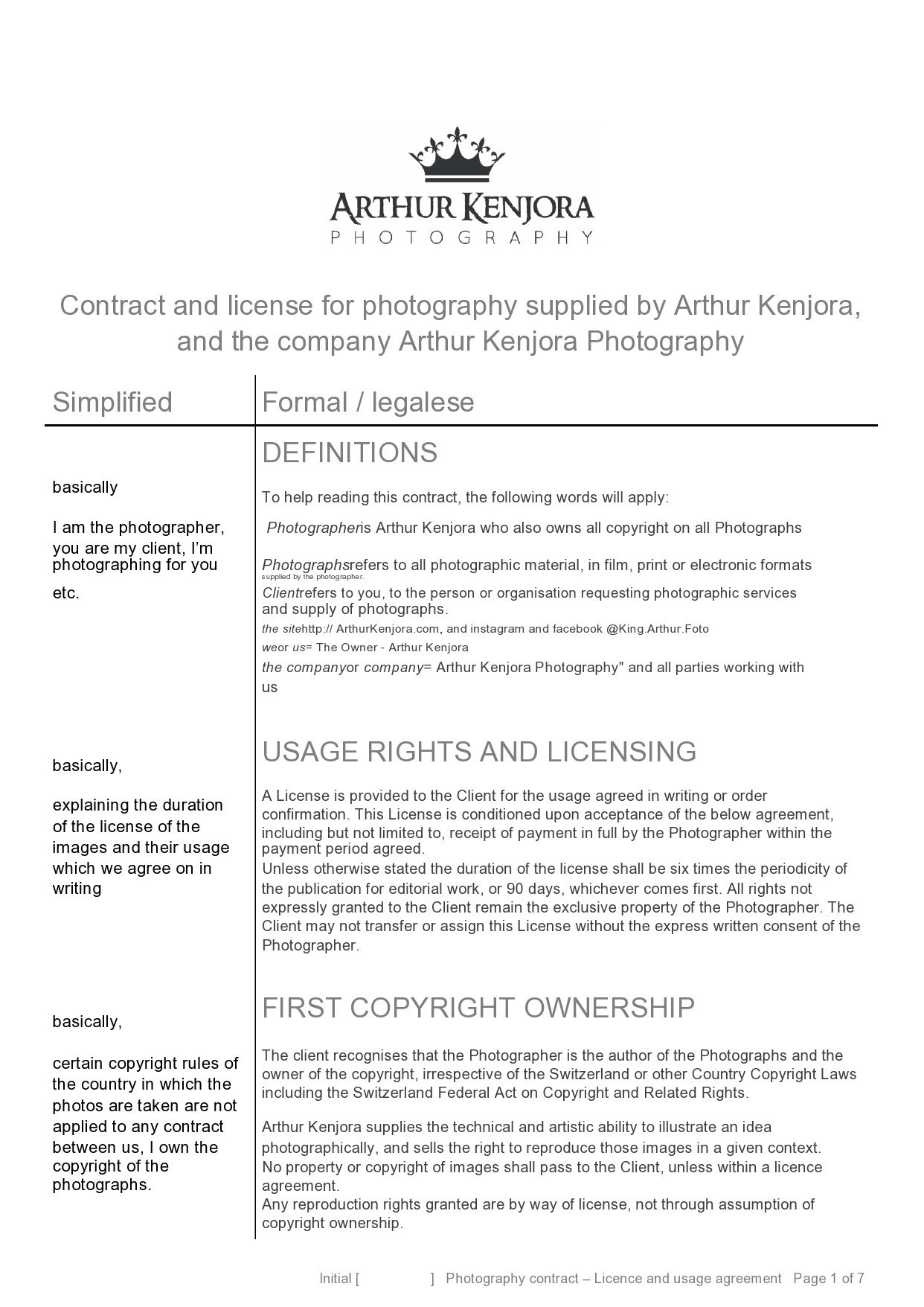 Free photography contract template 29