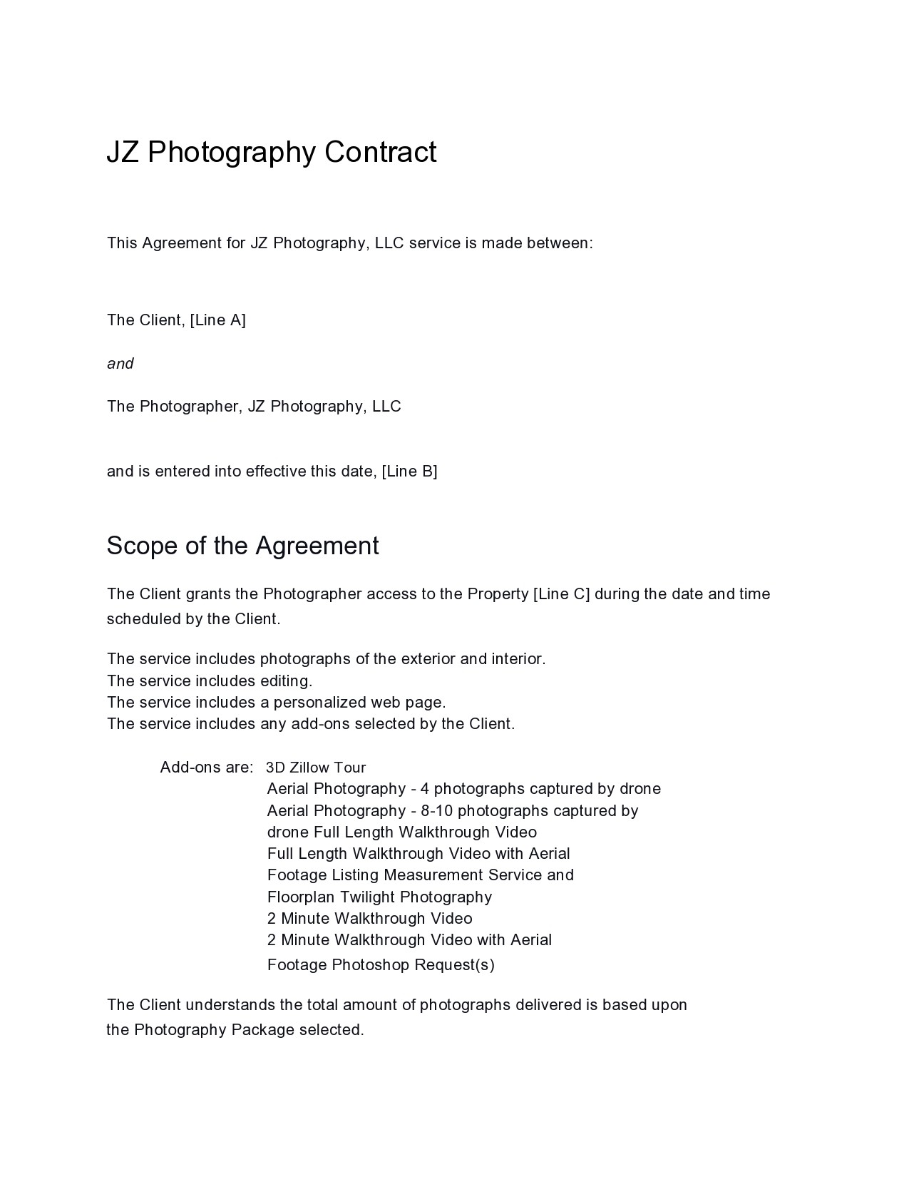 Free photography contract template 31