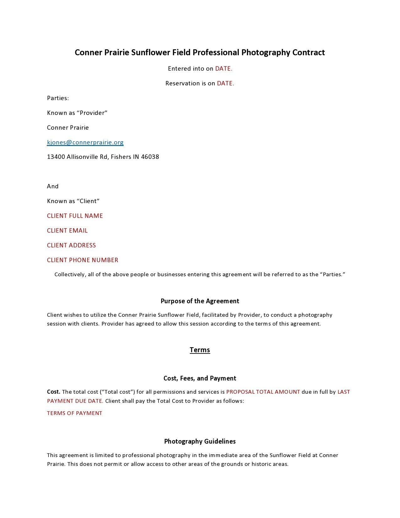 Free photography contract template 37