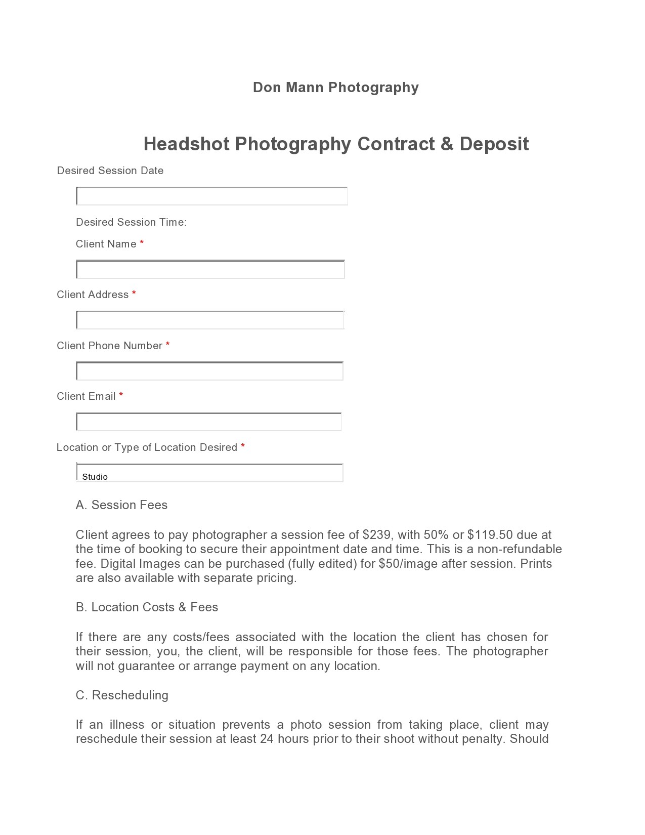 Free photography contract template 39