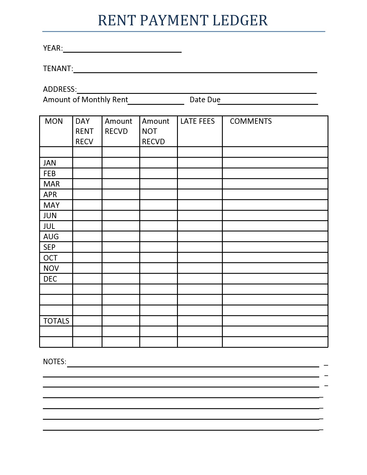 Rent Ledger Template Free Free Printable Download
