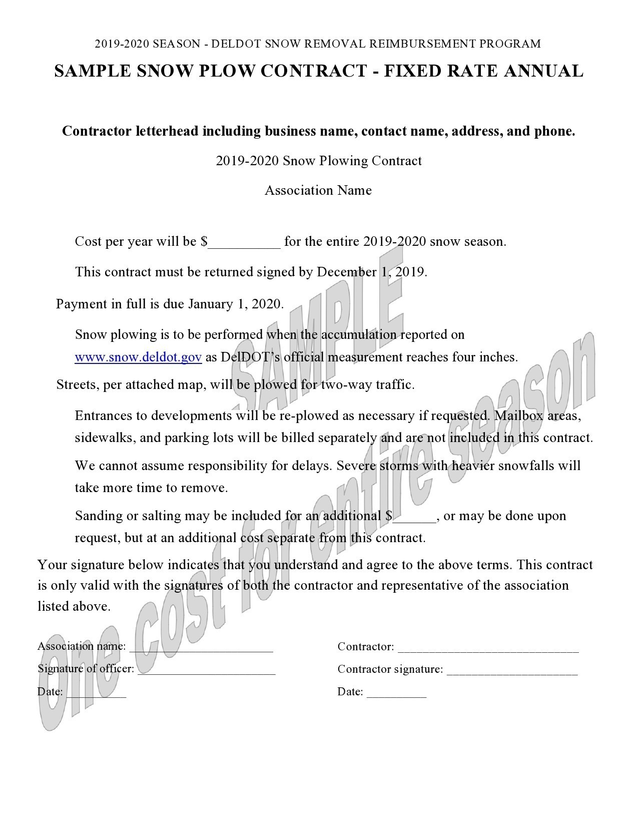 Free snow removal contract 06