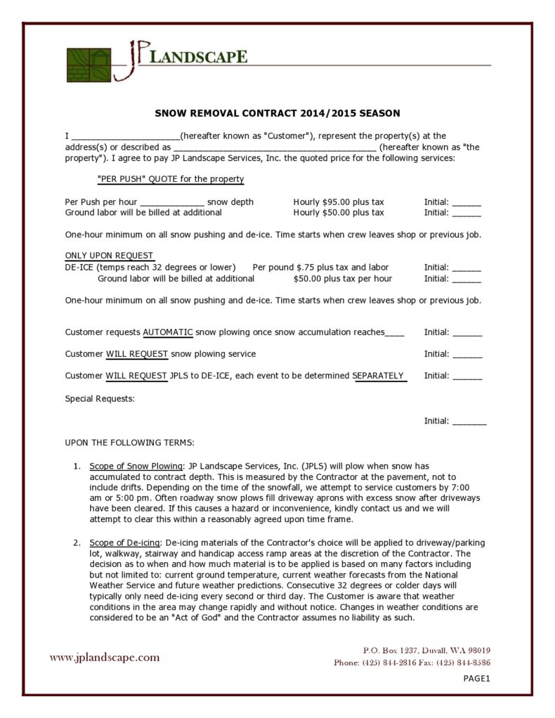 40 Professional Snow Removal Contracts (FREE) ᐅ TemplateLab