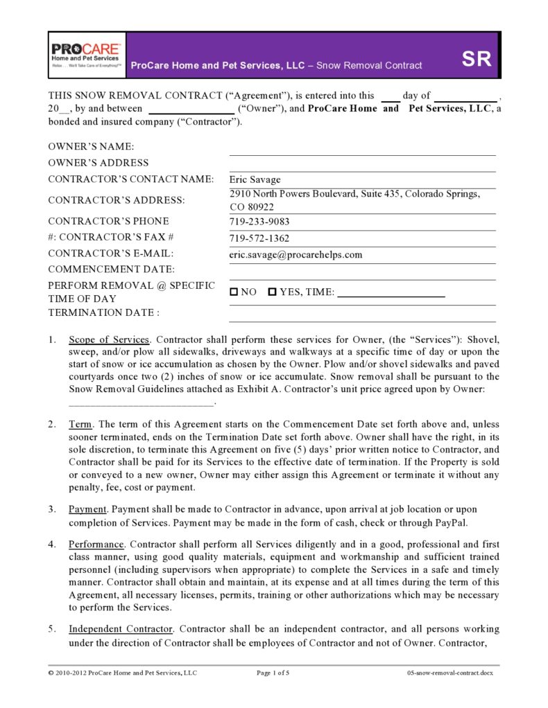40 Professional Snow Removal Contracts (FREE) ᐅ TemplateLab