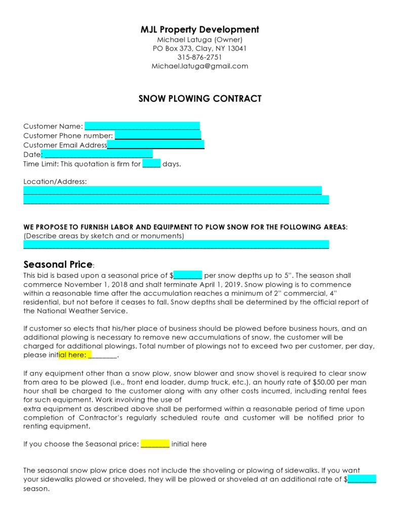 40 Professional Snow Removal Contracts (FREE) ᐅ TemplateLab