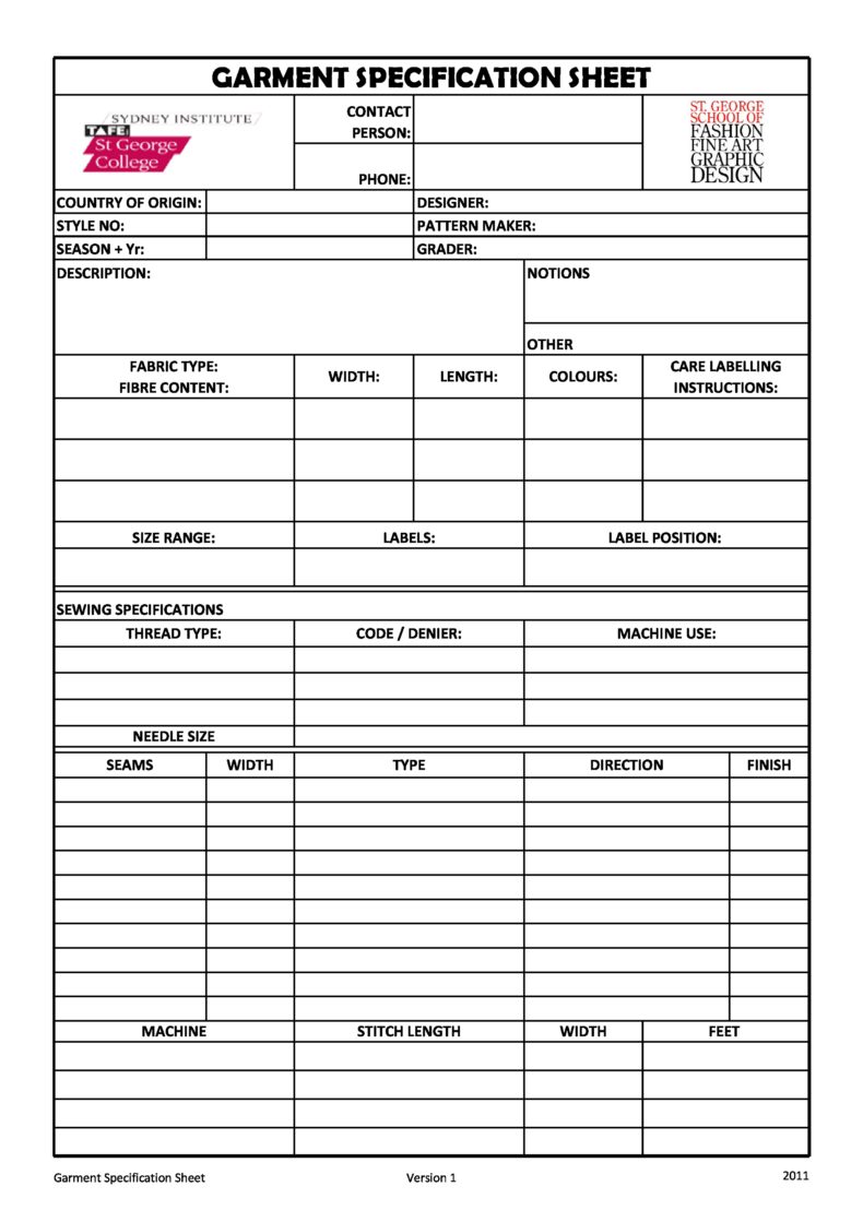 Construction Spec Sheet Template Excel