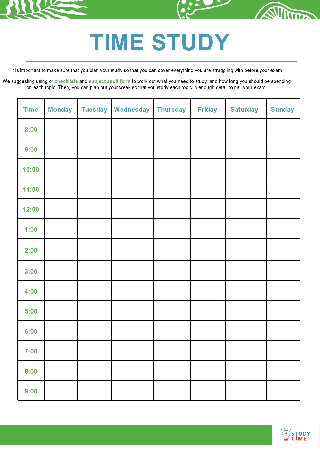 Free time study template 15