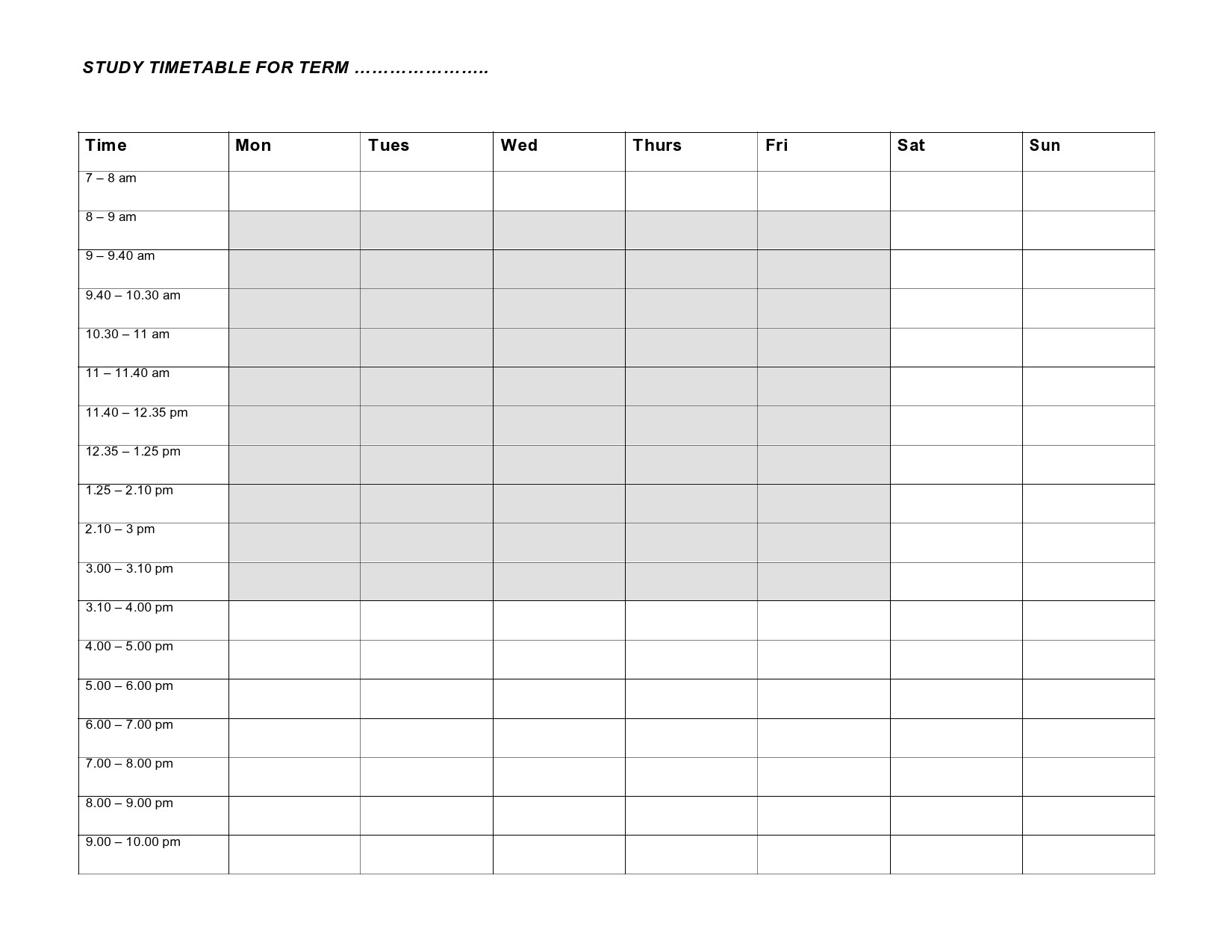 Free time study template 18