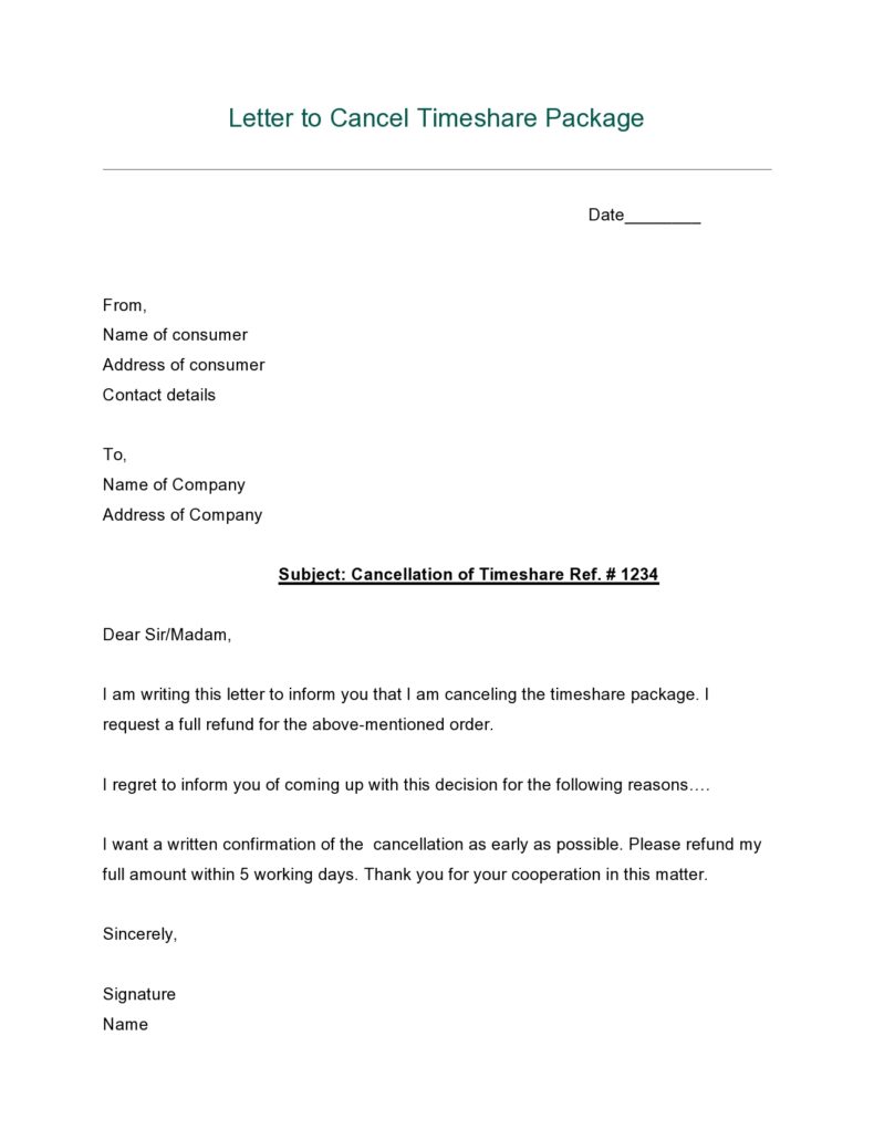 40 Timeshare Cancellation Letter Samples & Templates ᐅ TemplateLab