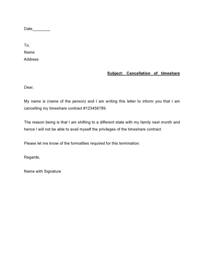 40 Timeshare Cancellation Letter Samples & Templates ᐅ TemplateLab
