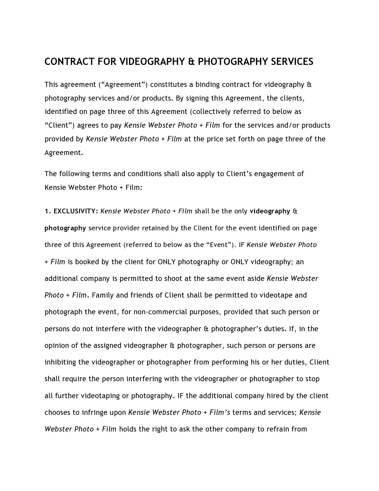 Free videography contract 15