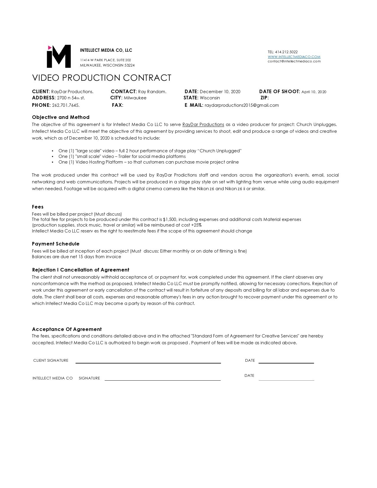 Free videography contract 23