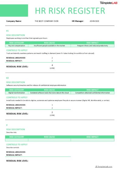 53 Useful Risk Register Templates (Word & Excel) ᐅ TemplateLab