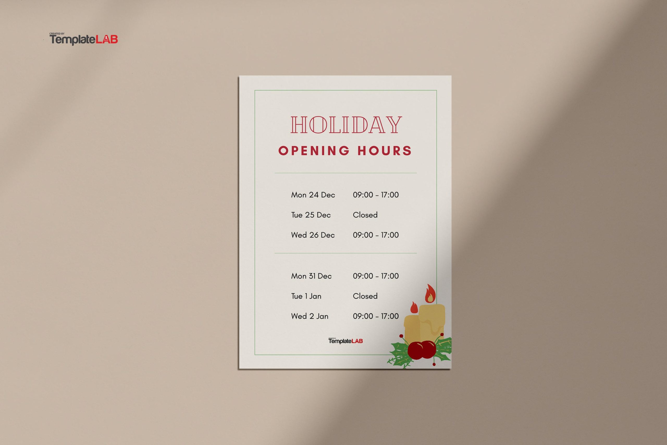 Free Holiday Hours Template