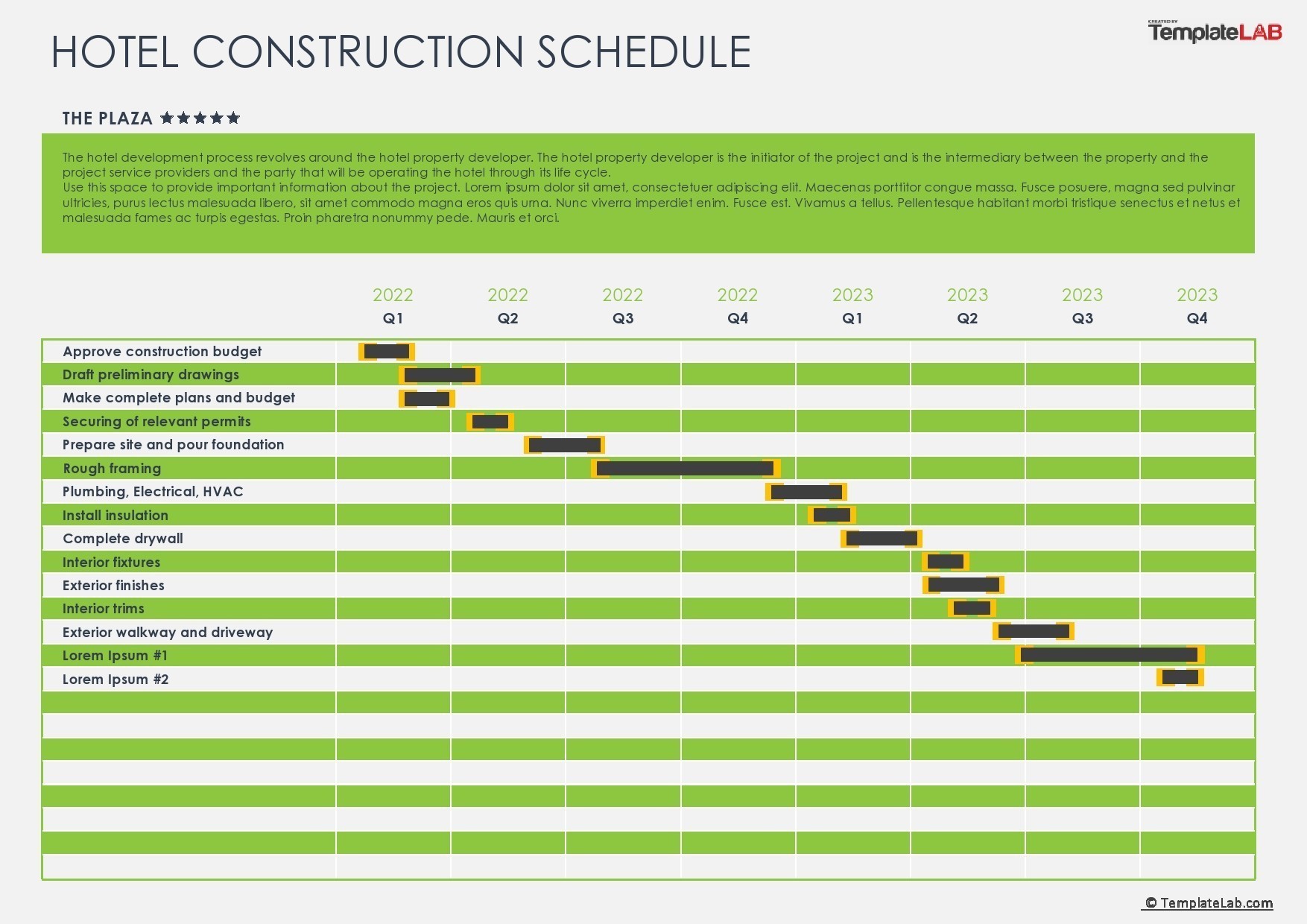 Calendario de construcción de hotel gratis