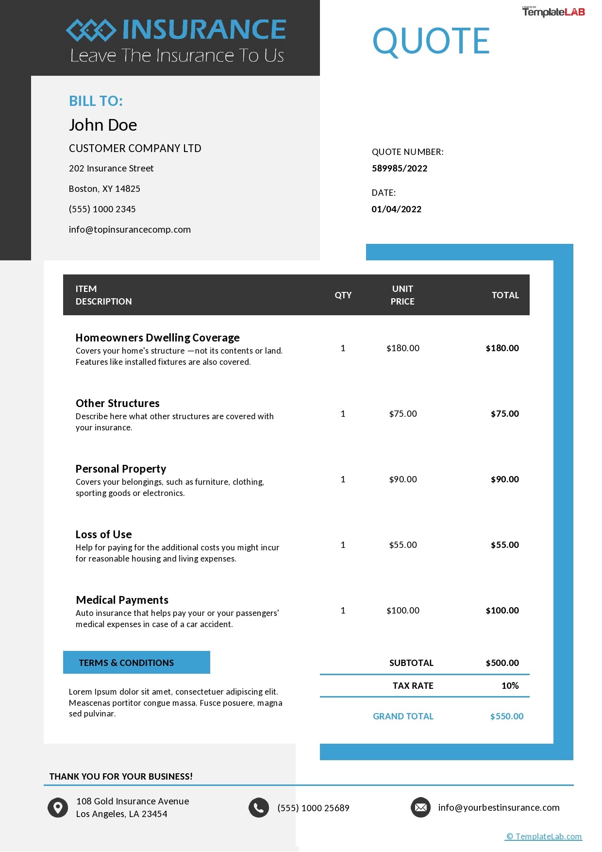 Free Insurance Quote Template