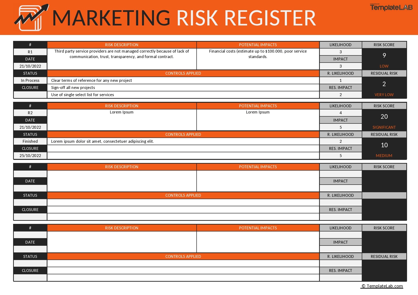 Free Marketing Risk Register Template - TemplateLab.com