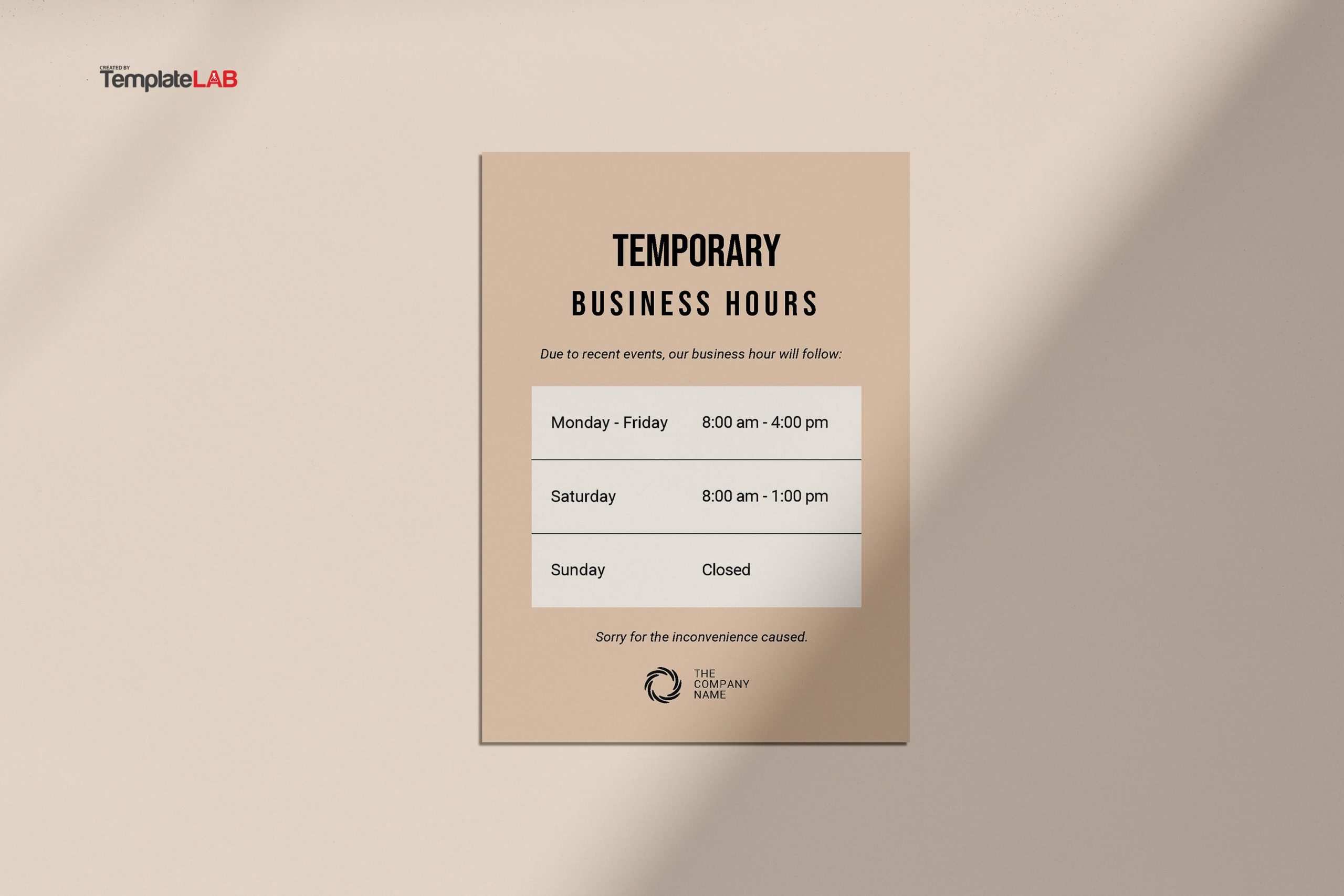 Free Temporary Business Hours Template