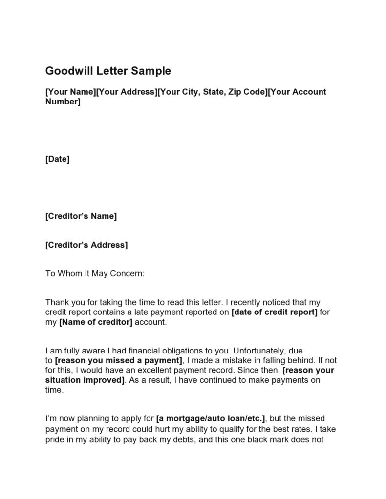 Goodwill Letter Template Free Download