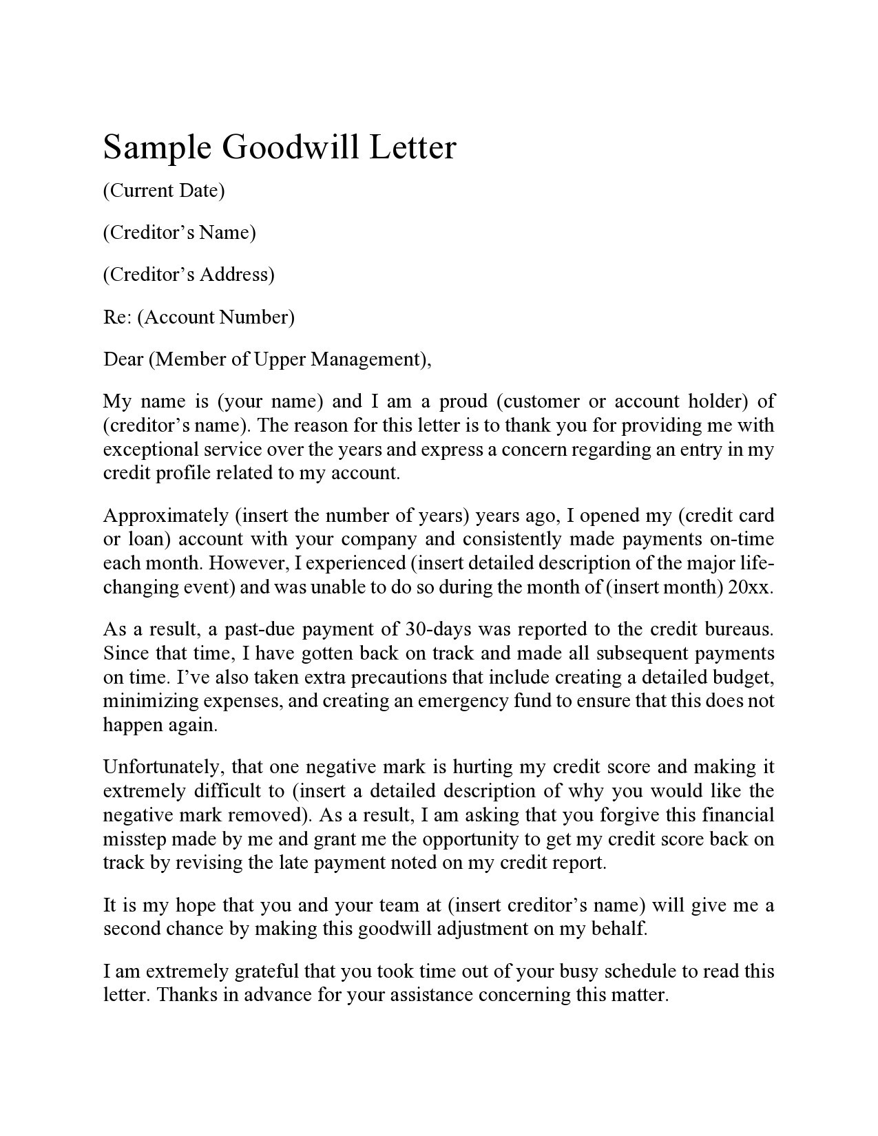 Free goodwill letter template 15
