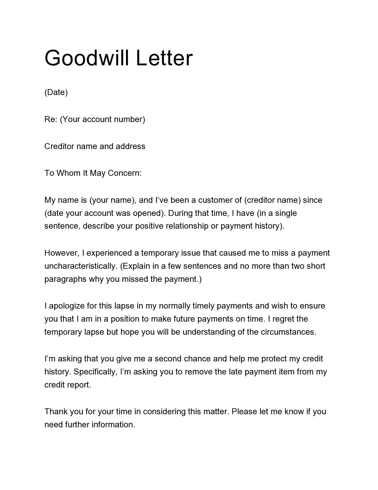 Free goodwill letter template 40