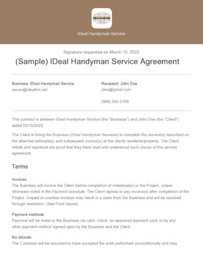 40 Best Handyman Contracts ( Agreement Examples) 40 Best Handyman Contracts ( Agreement Examples)