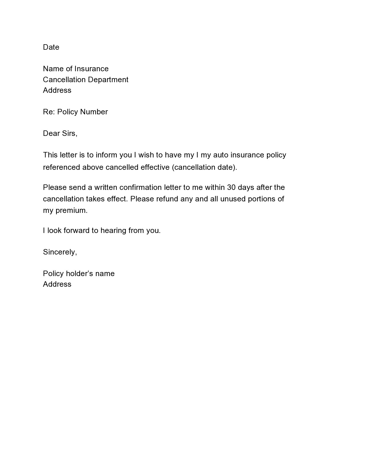 Free insurance cancellation letter 01
