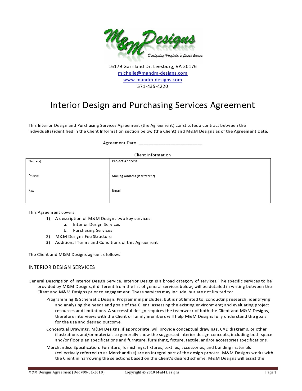 Free interior design contract template 29