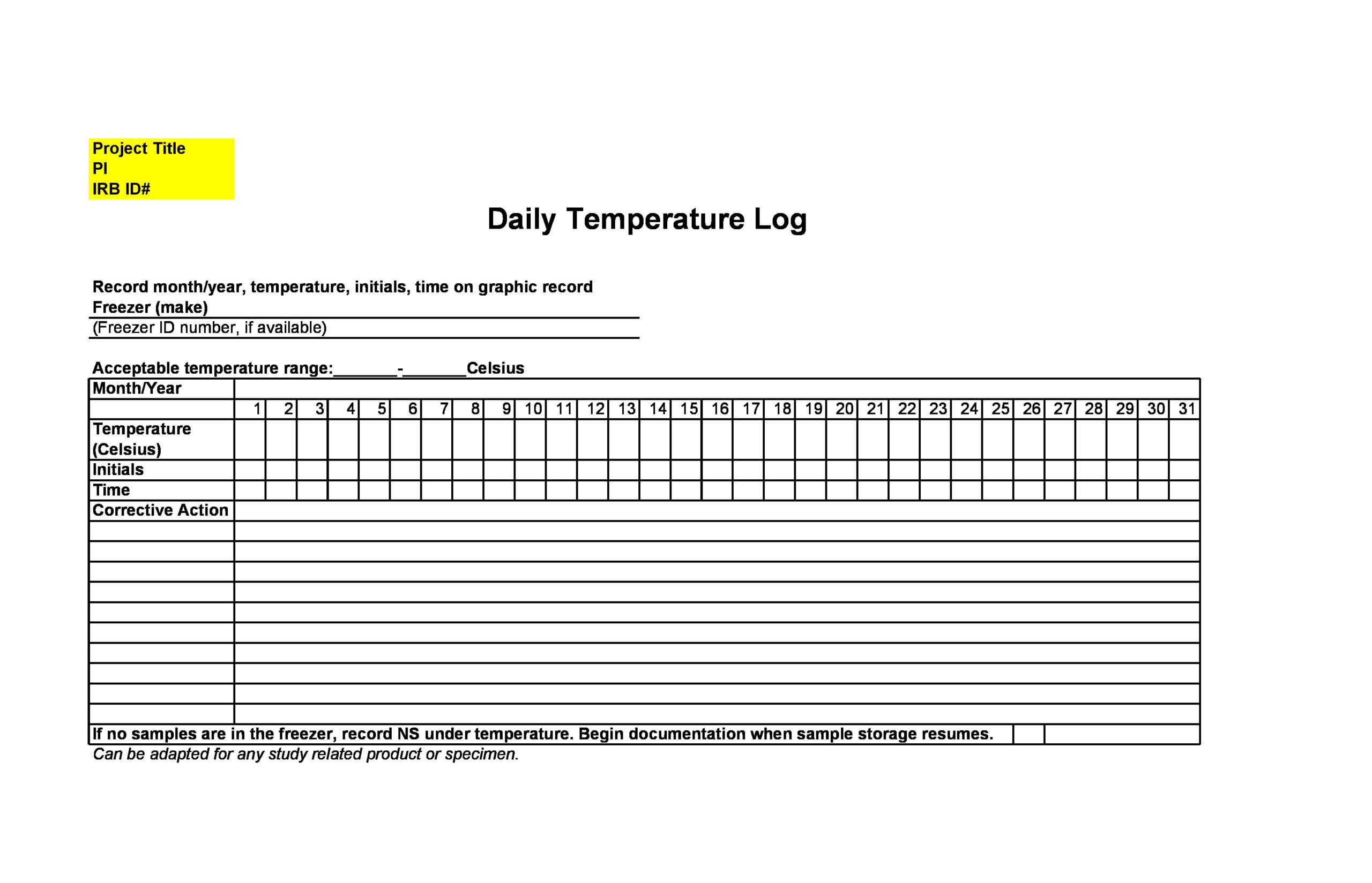 Free temperature log sheet 02