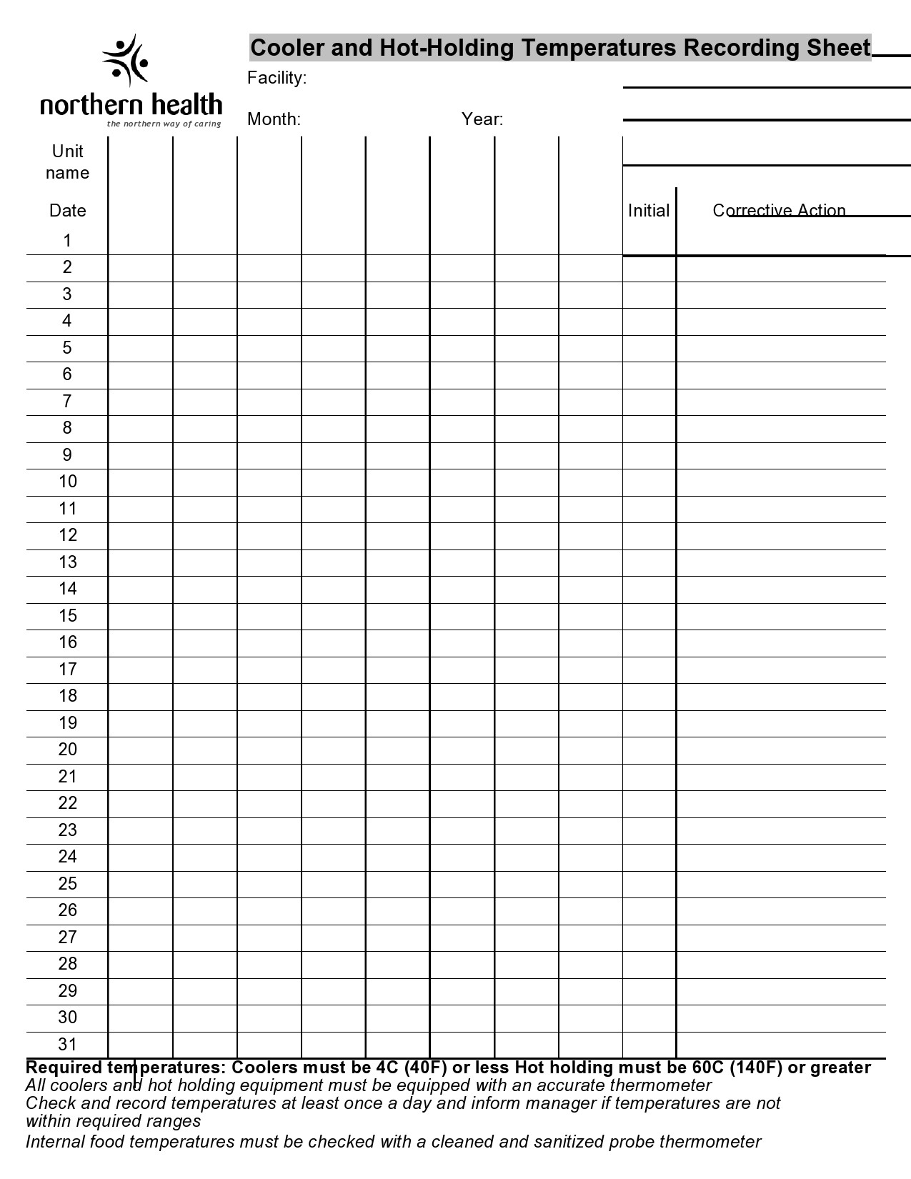 Free temperature log sheet 14