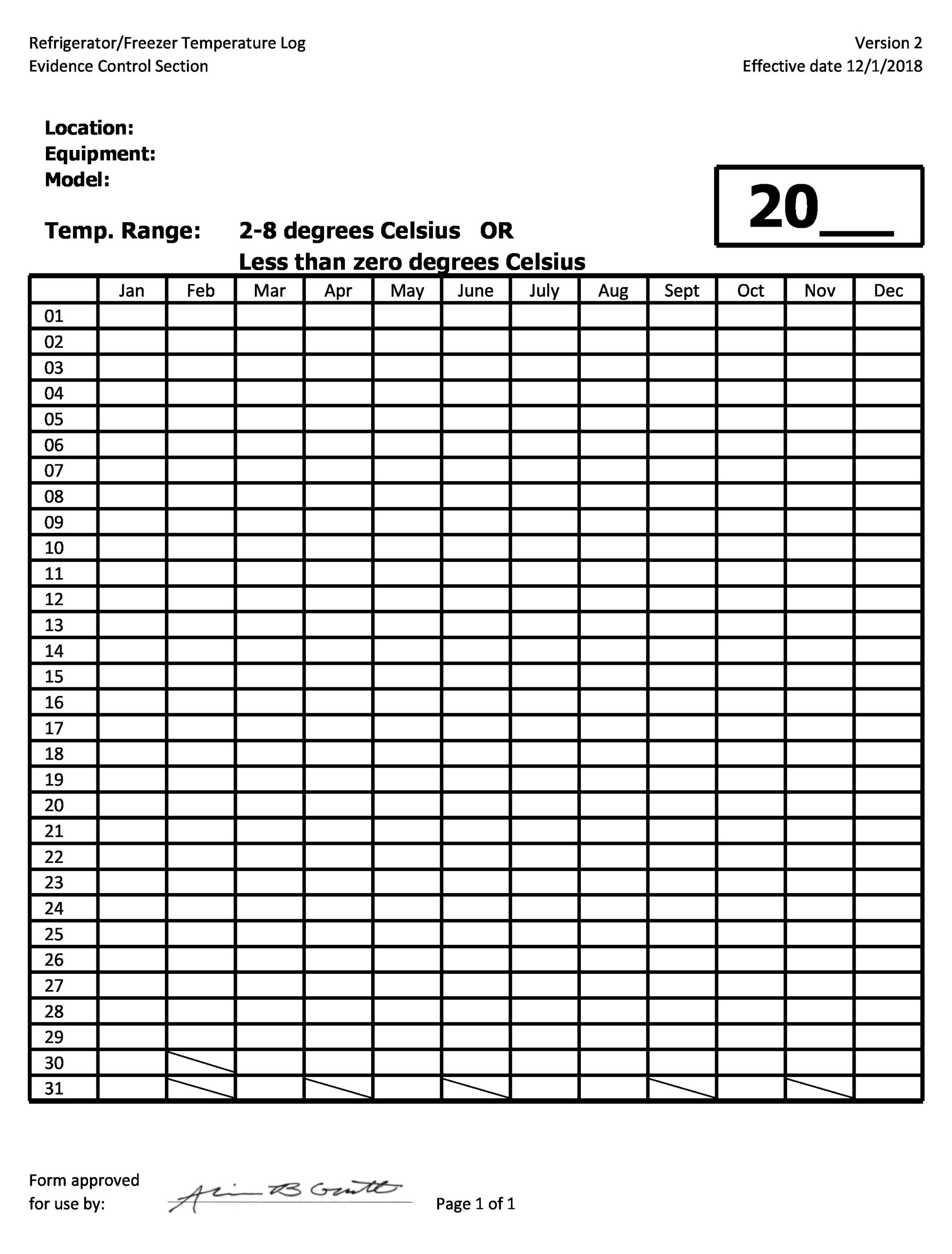 Free temperature log sheet 16