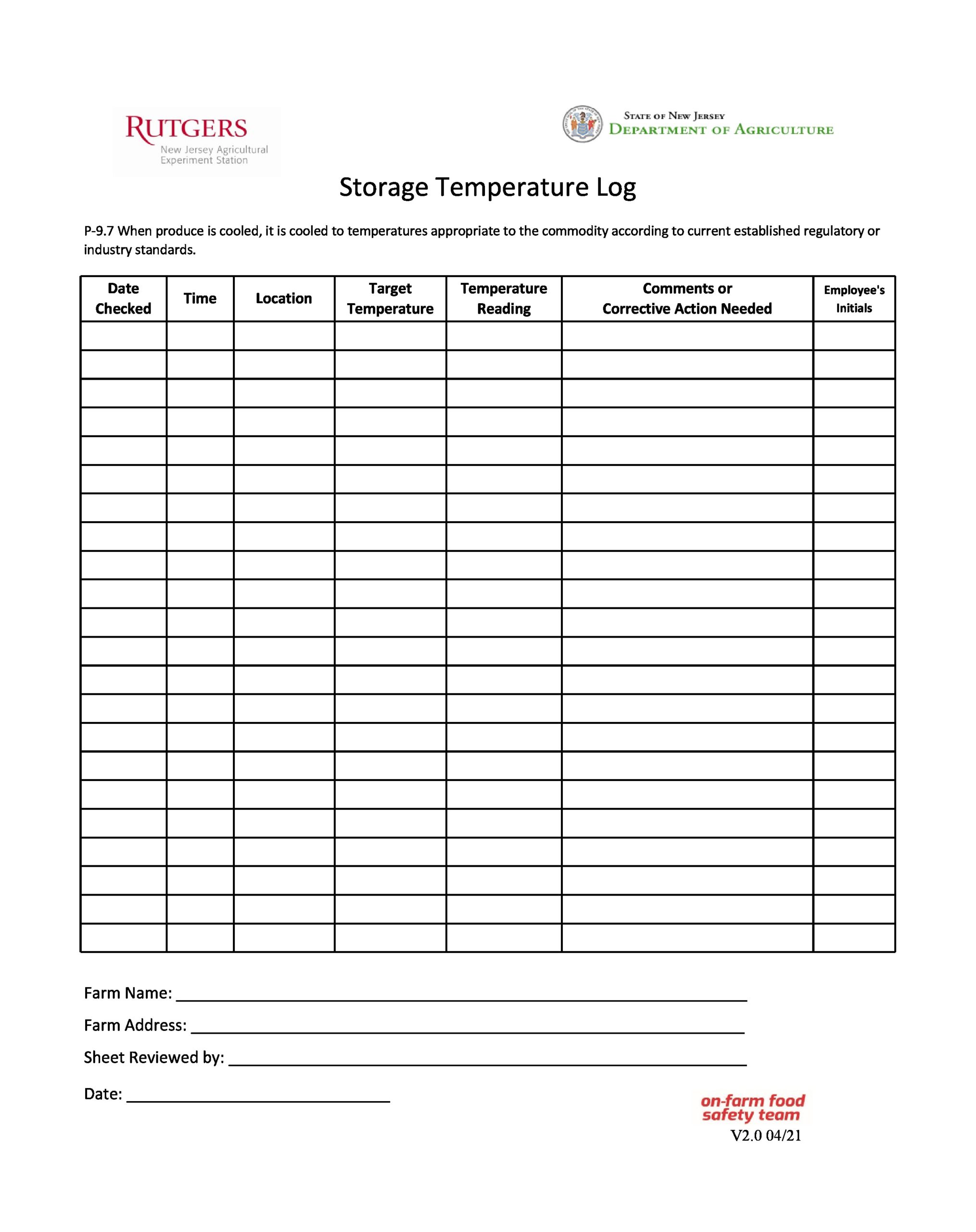 Free temperature log sheet 17