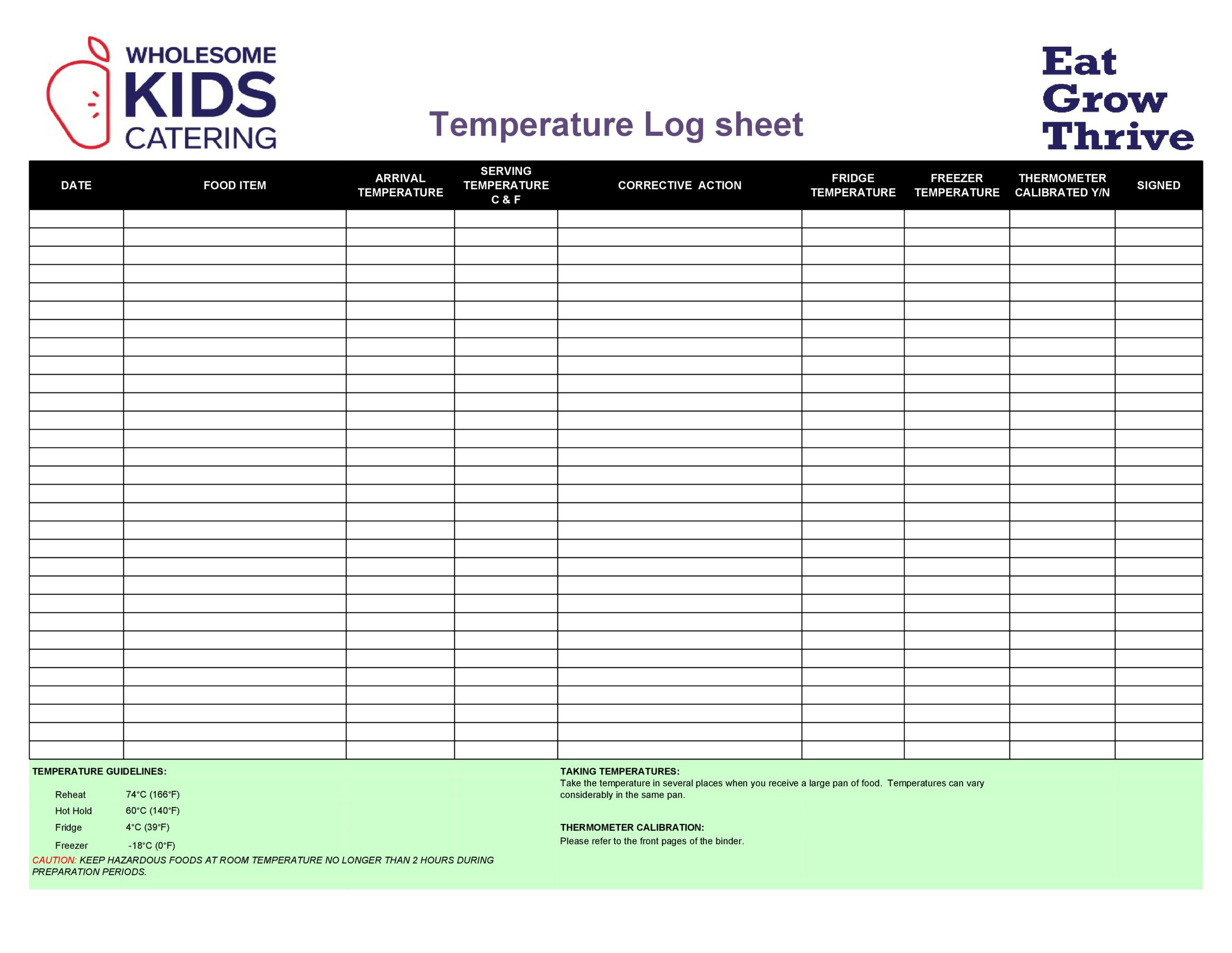 Free temperature log sheet 19