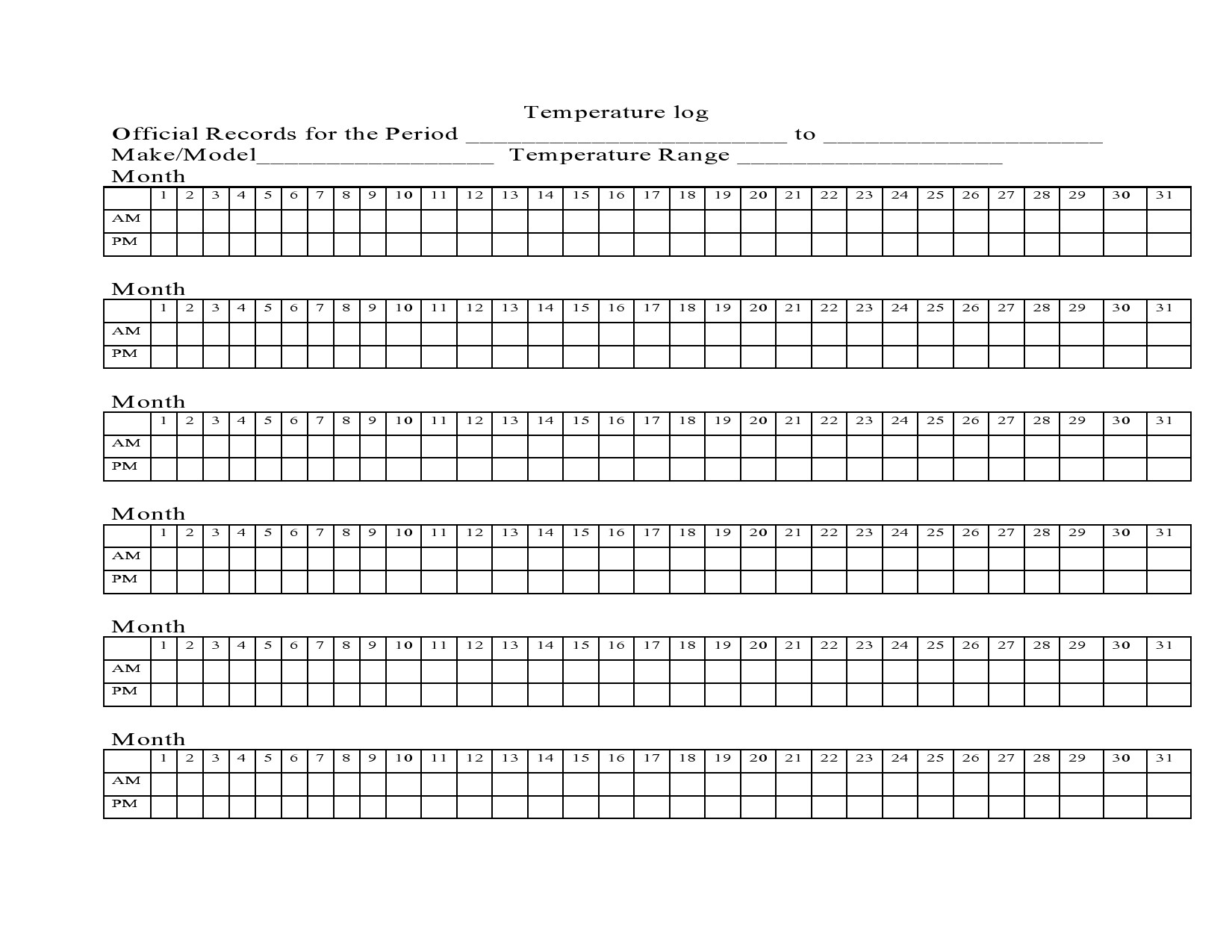 Free temperature log sheet 39