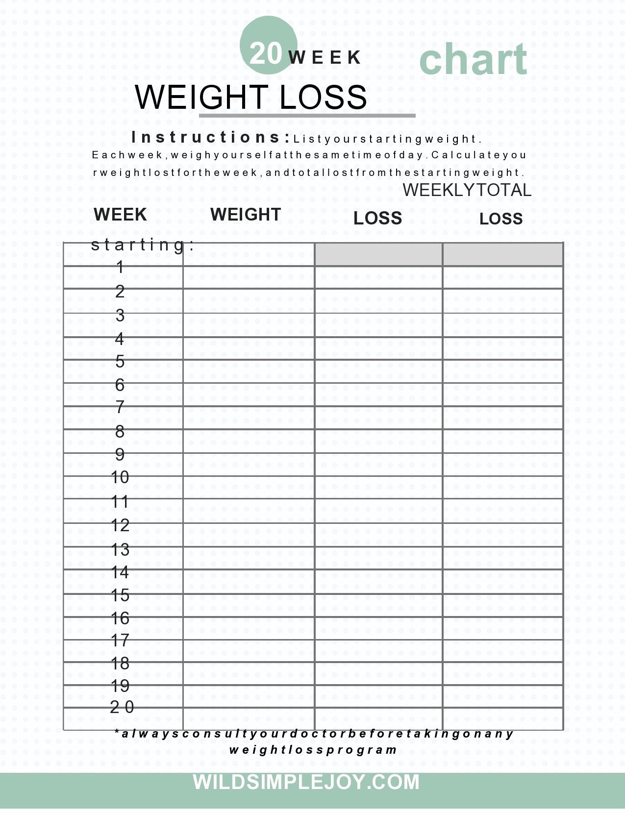 Free weight loss tracker template 13