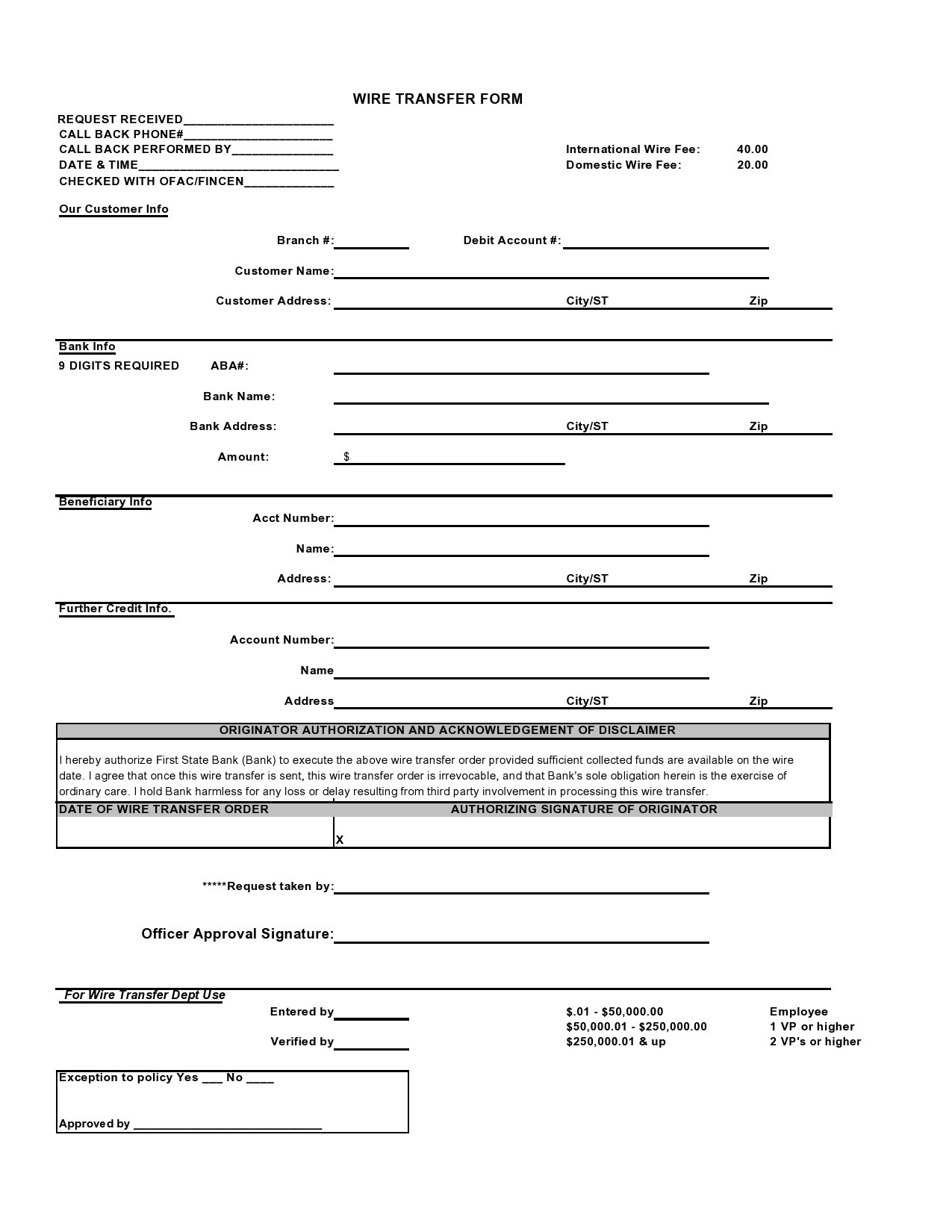 Free wire transfer form 20
