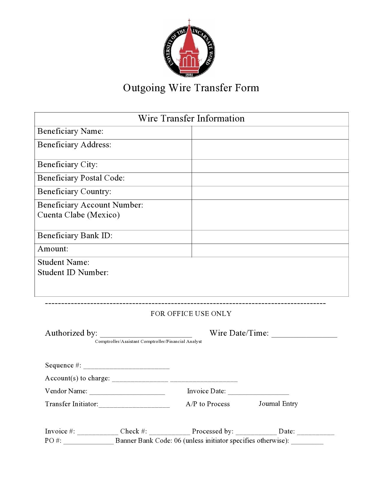 Free wire transfer form 22