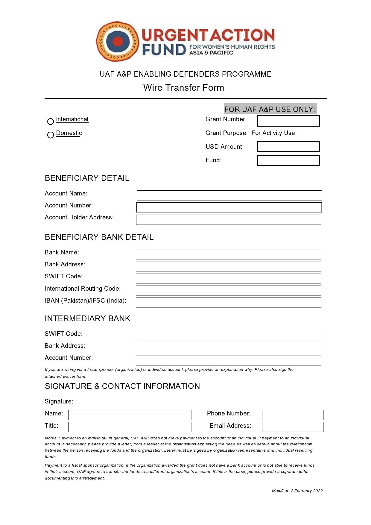 Free wire transfer form 33