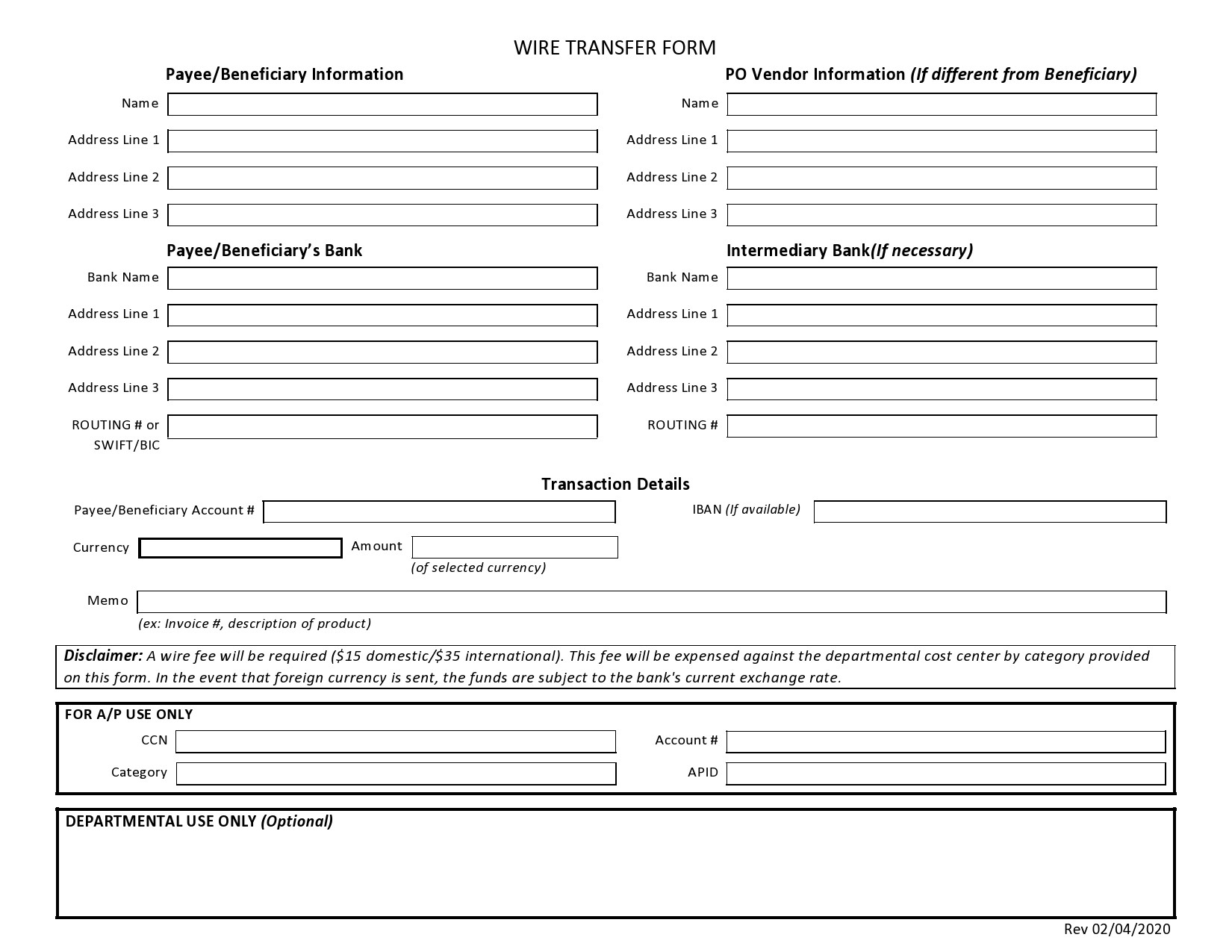 Free wire transfer form 36